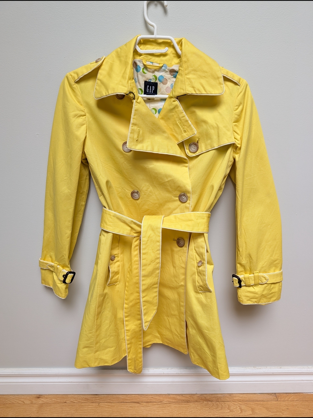 Vintage GAP Yellow Double-Breasted Belted Trench Coat